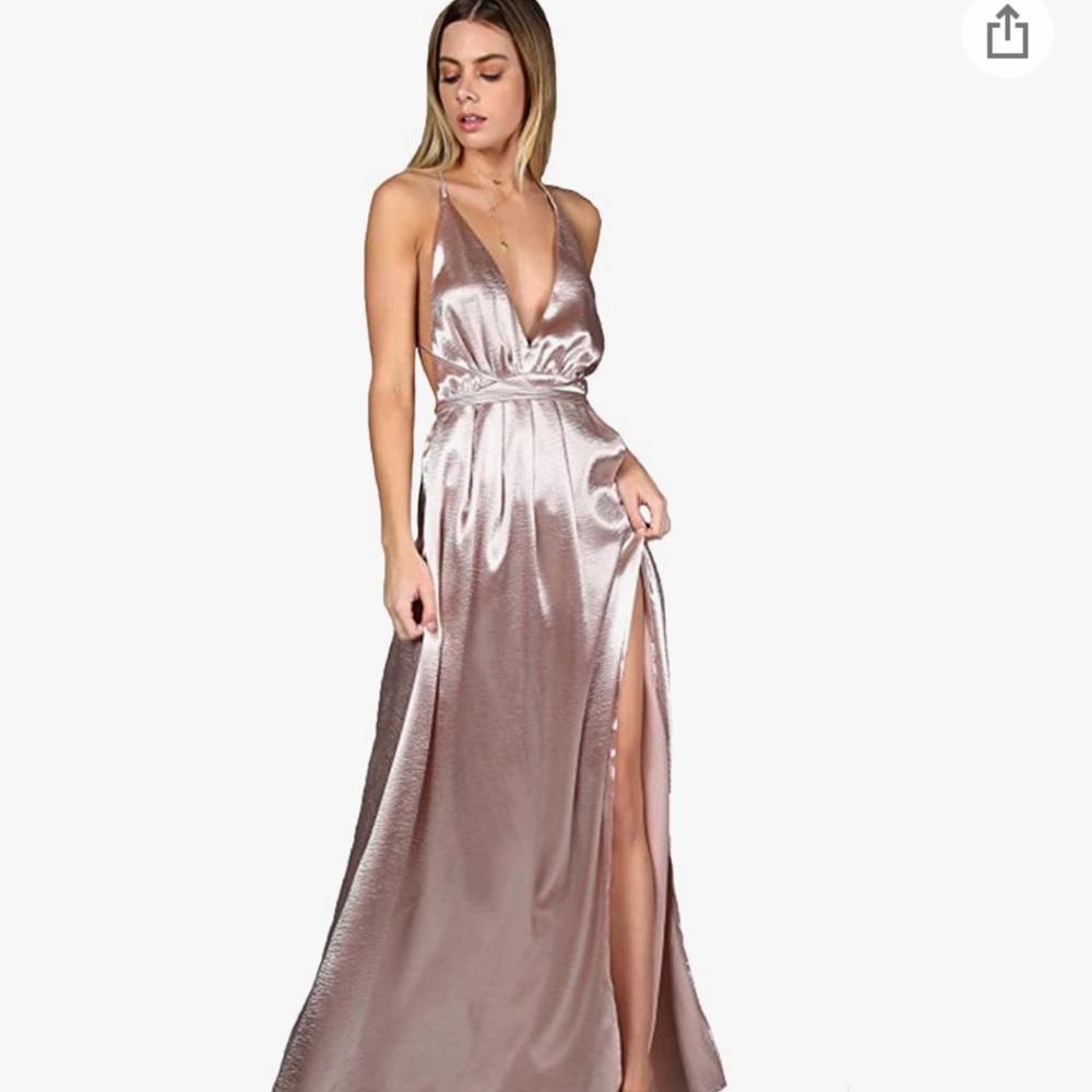 Women's Sexy Satin Deep V Neck Backless Maxi dress
